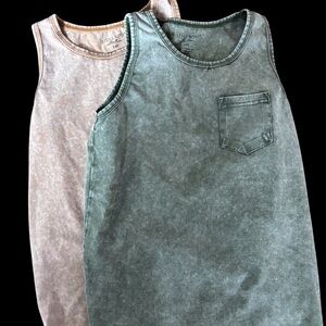 Green and Beige Acid Wash Tank Tops